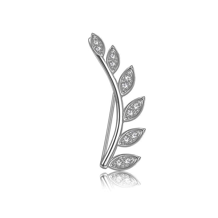 Branch Shaped Ear Jewelry with Leaves and Stones in Zirconia