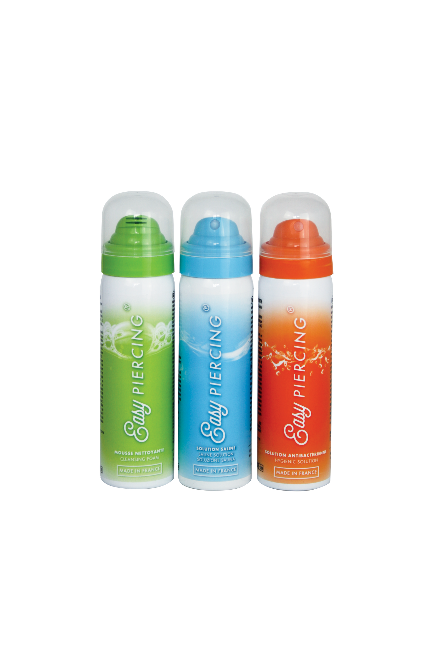 EasyPiercing - Complete kit with Antibacterial Solution, Saline Solution and Cleansing Foam (20 compresses offered)