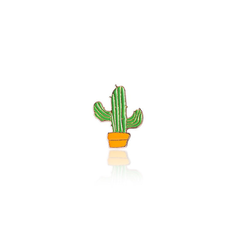Badge - Lapel Pin Vase with Cactus in Metal and Enamelled Paint