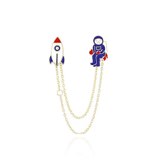 Crachá - Pin de Lapela em Formato de Astronauta com Foguetão