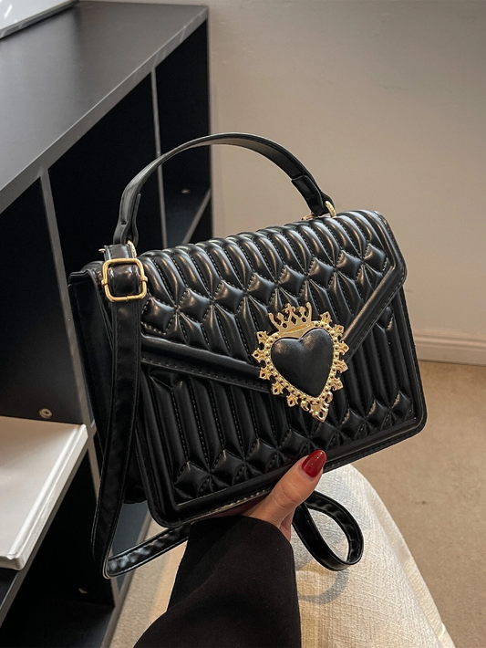 Cartera Acolchada con Solapa - Corona y Corazón
