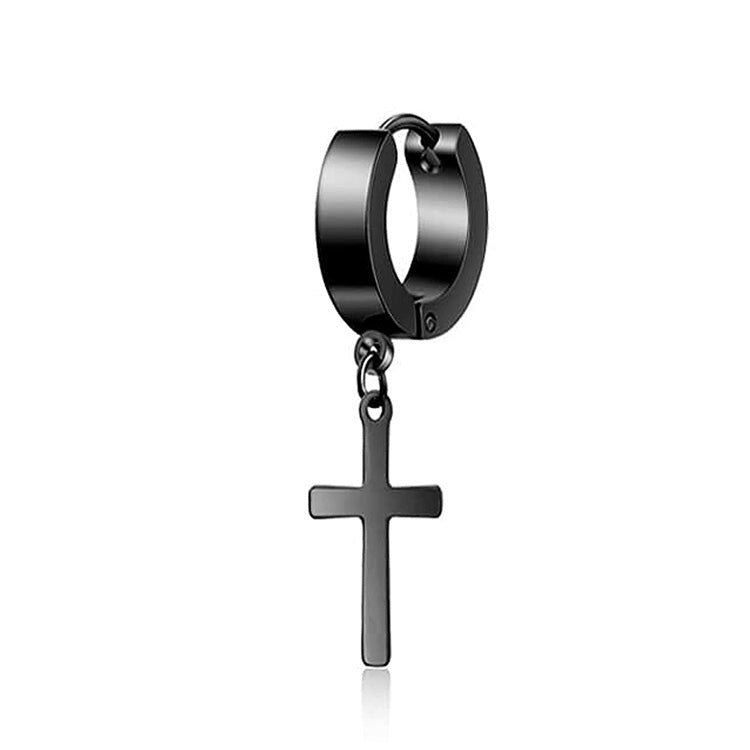 K-POP Style Piercing Cross Pendant Hoop in Black