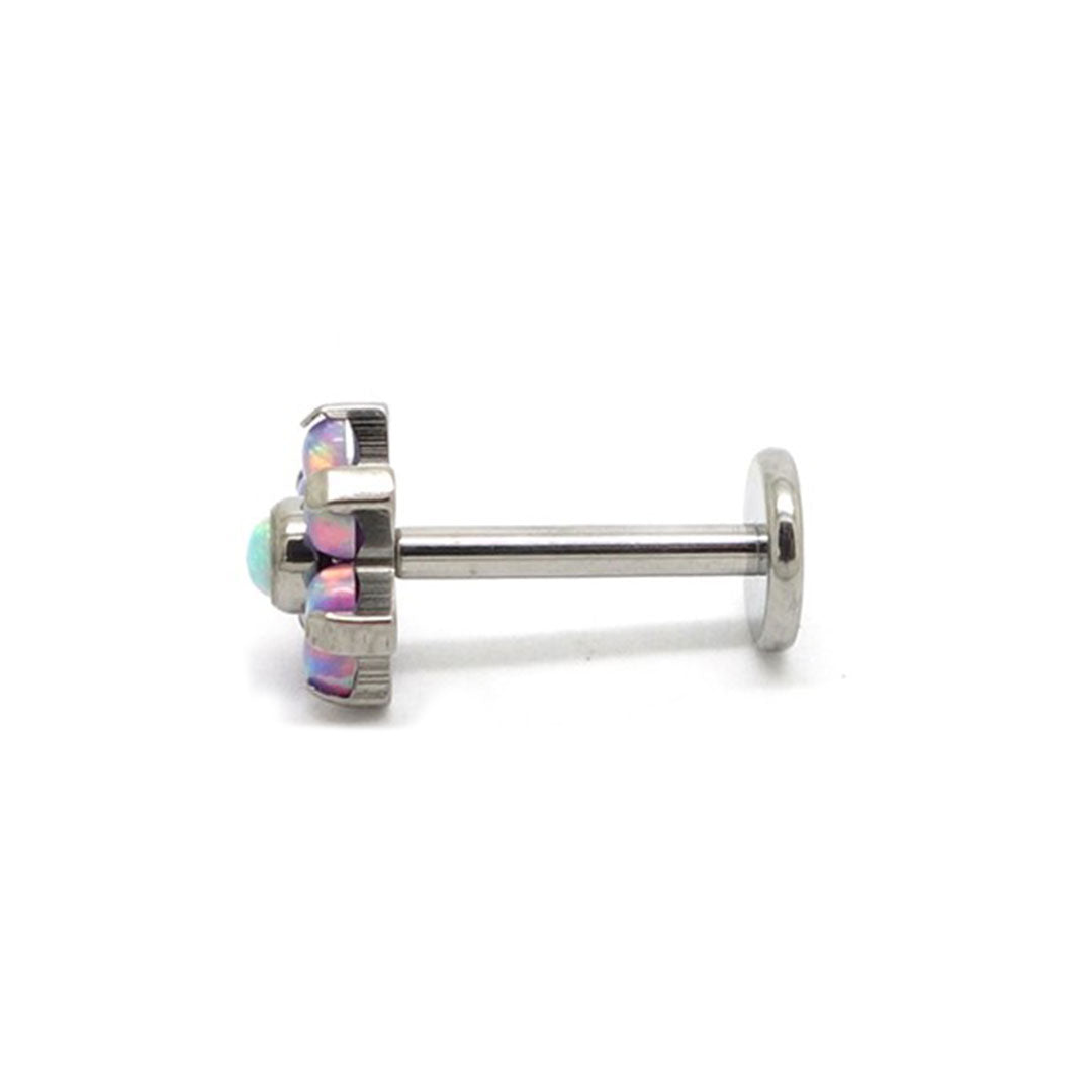 Flower-Shaped Labret in Titanium and Opal Stone