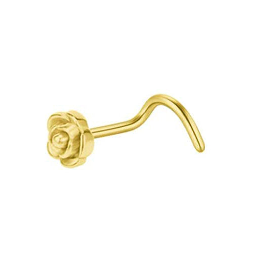 Piercing para Nariz com formato de Rosa na cor Dourada em aço inoxidável