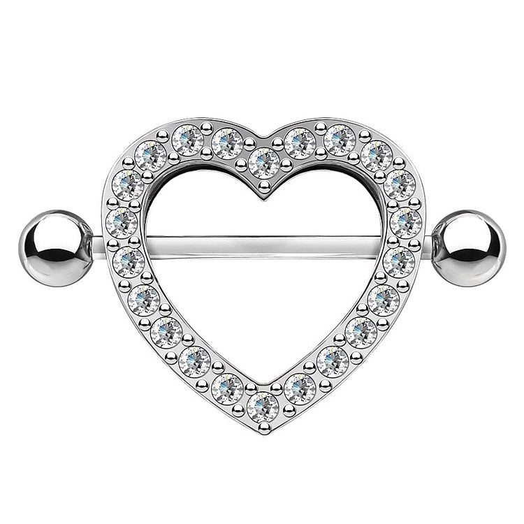 Heart Shaped Nipple Piercing in Stainless Steel and Glitters