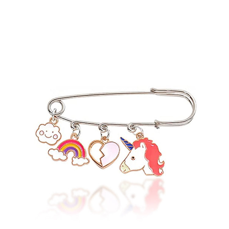 Badge - Pin with Unicorn, Broken Heart, Rainbow and Cloud in Metal and Enamel paint