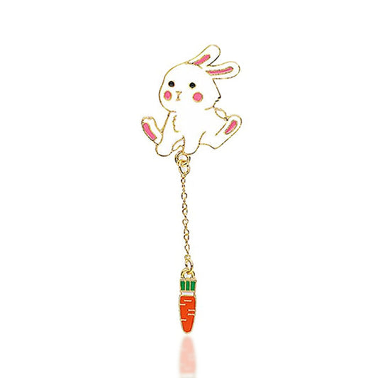 Badge - Pin de Solapa en forma de Conejo y Zanahoria, con cadena de metal y pintura esmaltada