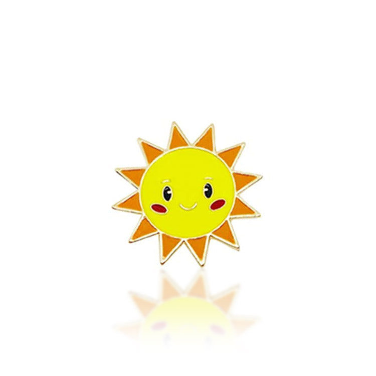 Badge - Lapel Pin in the shape of a happy Sun in Metal and Enamelled Paint