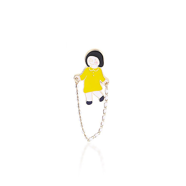 Badge - Lapel Pin in the Shape of a Girl Jumping Rope in Metal and Enamelled Paint